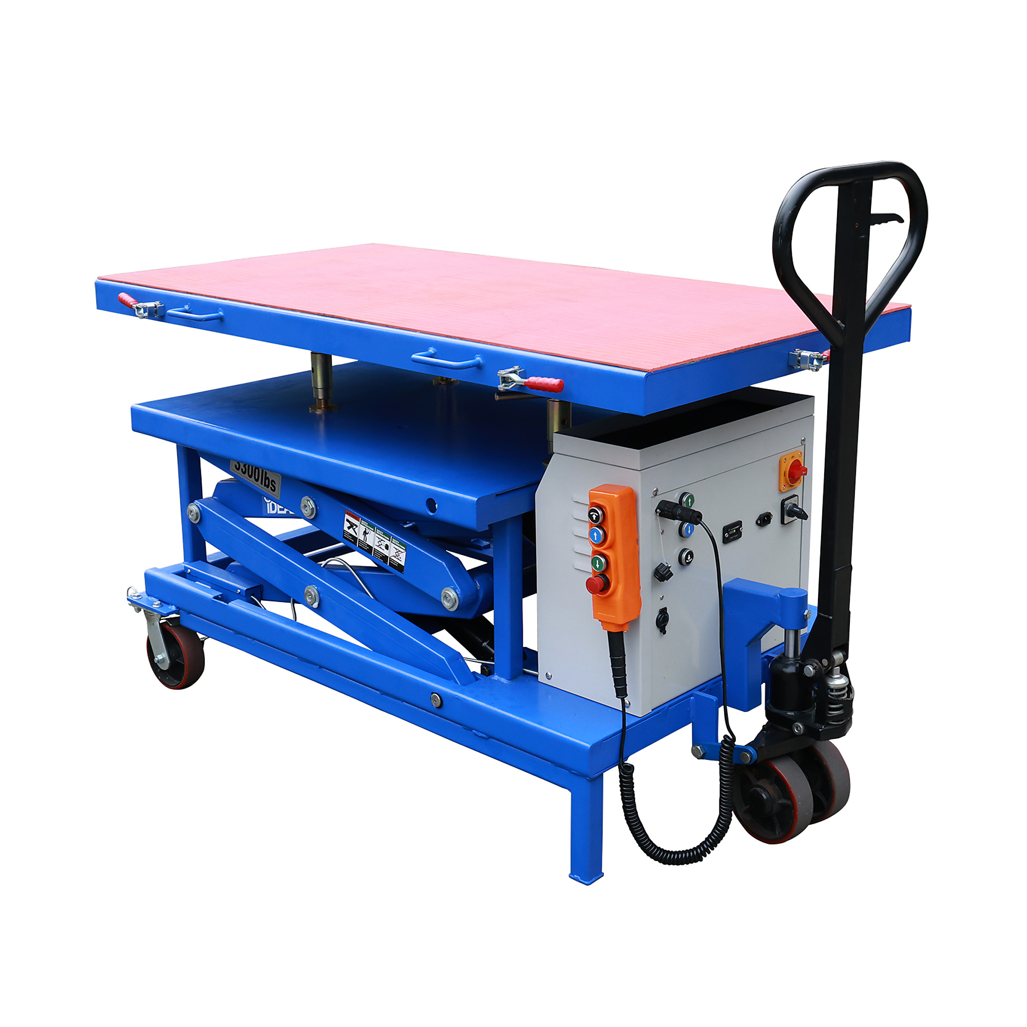 iDEAL by Tuxedo, 33000lbs EV Battery Lift Table, Capacity 3300 lb, Lowered Height 35.4 in, Raised Height 72.6 in, Model# LT-EV3300DC-X